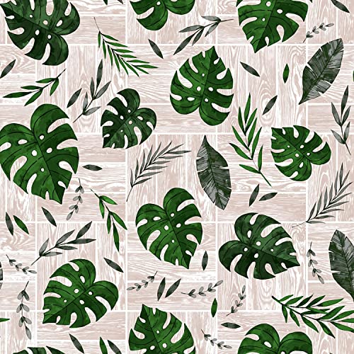 Wachstuch Tischdecke abwaschbar Gartentischdecke Viele Größen und Designs, wasserabweisend, abwischbar, ÖkoTex (Grüne Monstera-Blätter auf Beige - C-112-1, 140x180 cm) von Euromat