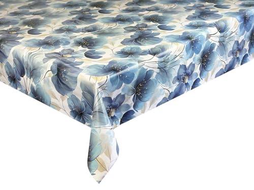 Wachstücher Tischdecke Wachstuch Gartentischdecke wasserdichte Abwaschbar Blumen Blau AS-813 140x140 cm von Euromat