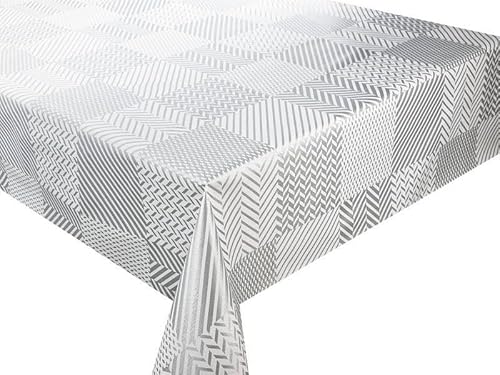 Wachstücher Tischdecke Wachstuch Gartentischdecke wasserdichte Abwaschbar Kariert Grau Silber Silver WF-4768A 160x140 cm von Euromat