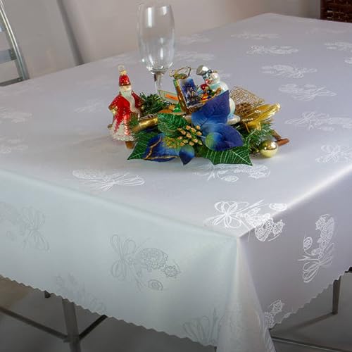 Weihnachten Tischdecke Fleckenresistente, Tischtücher abwaschbar Lotus Effekt Weiß (Weihnachtskugel Weiß Z-3438, 140x240 cm) von Euromat