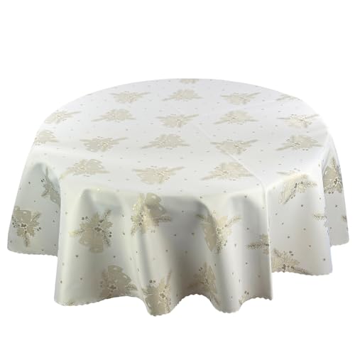 Weihnachten Tischdecke Jacquard Feierlich Fleckenresistente abwaschbar, Viele Größen (Goldene Weihnachtsglocken, 150 cm RUND) von Euromat