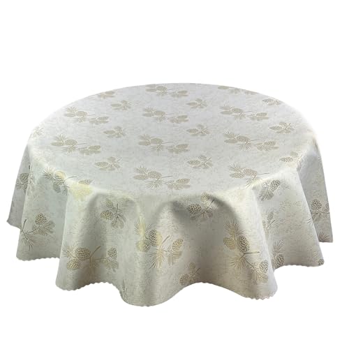 Weihnachten Tischdecke Jacquard Feierlich Fleckenresistente abwaschbar, Viele Größen (Goldene Zapfen, 130 cm RUND) von Euromat