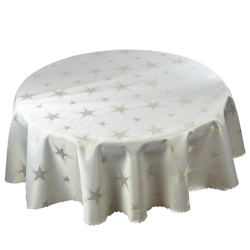 Weihnachten Tischdecke Jacquard Feierlich Fleckenresistente abwaschbar, Viele Größen (Goldener Weihnachtsstern, 100 cm RUND) von Euromat