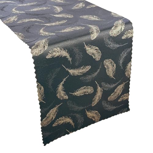 Zweiseitige Tischläufer Tischtuchläufer Tischband Table Runner Fleckenresistente Abwaschbar Pflegeleicht Lotus Effekt Schwarz Gold Feder 40x180 cm von Euromat