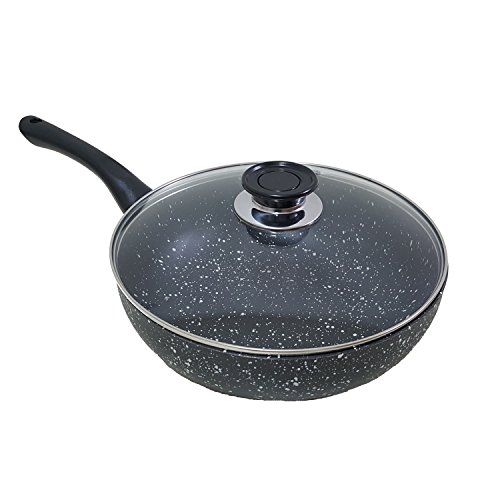 Euronovità Halbmondform en-21144 Pfanne Wok Nudelpfanne vulkanischen Antihaft, Aluminium Druckguss, schwarz, 26 x 26 x 8.2 cm von Euronovità