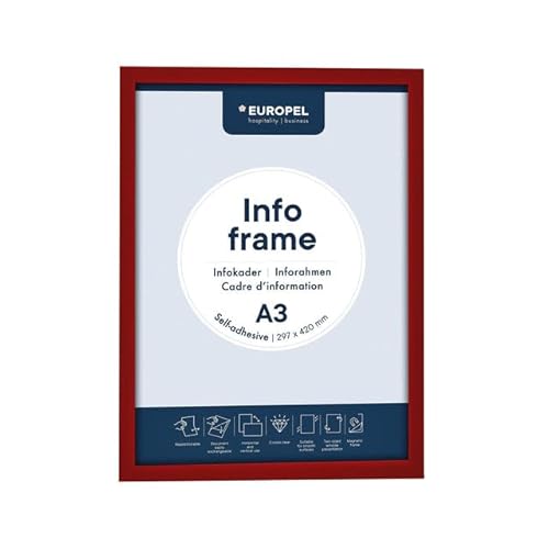 EUROPEL Selbstklebender magnetischer Info-Rahmen aus PVC, A3 Rot, 2er Set, einfach ablösbar durch Magnet, doppelseitig, Hoch- oder Querformat, 45 x 32,7 cm EUROPEL Selbstklebender magnetischer Info-Rahmen aus PVC, A3 Rot, 2er Set, einfach ablösbar durch Magnet, doppelseitig, Hoch- oder Querformat, 45 x 32,7 cm von Europel