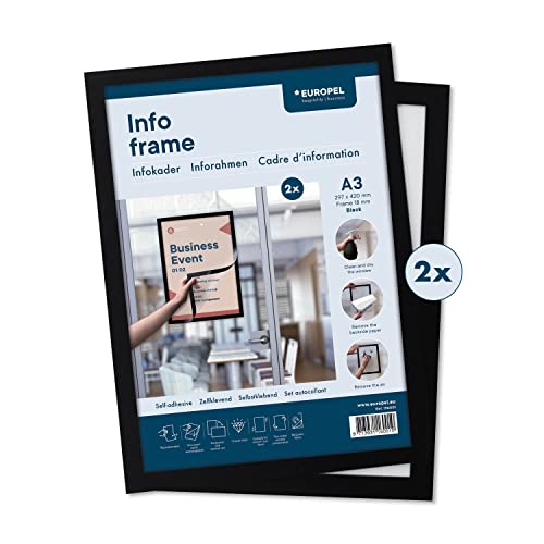 Europel Selbstklebender magnetischer Info-Rahmen aus PVC, A3 Schwarz, 2er Set, einfach ablösbar durch Magnet, doppelseitig, Hoch- oder Querformat, 45 x 32,7 cm Europel Selbstklebender magnetischer Info-Rahmen aus PVC, A3 Schwarz, 2er Set, einfach ablösbar durch Magnet, doppelseitig, Hoch- oder Querformat, 45 x 32,7 cm von Europel