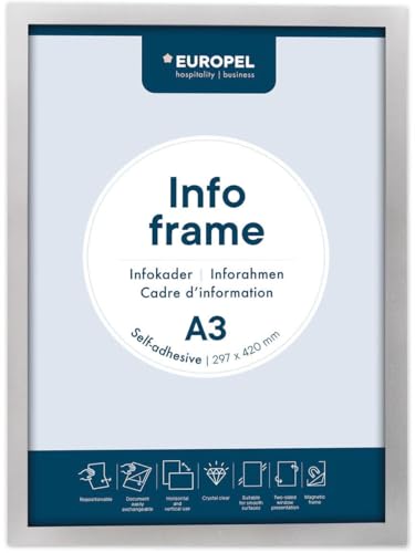 EUROPEL Selbstklebender magnetischer Info-Rahmen aus PVC, A3 Silber, 2er Set, einfach ablösbar durch Magnet, doppelseitig, Hoch- oder Querformat, 32,5 x 23,8 cm EUROPEL Selbstklebender magnetischer Info-Rahmen aus PVC, A3 Silber, 2er Set, einfach ablösbar durch Magnet, doppelseitig, Hoch- oder Querformat, 32,5 x 23,8 cm von Europel