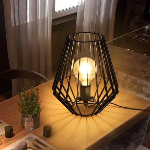 Tischleuchte Vintage Schwarz,Metall Tischleuchte,Nachttischlampe mit E27 Fassung,Retro Käfig Tischlampe,geeignet für Schlafzimmer,Wohnzimmer, Arbeitszimmer,Garten,Außenbereich von Euroshine