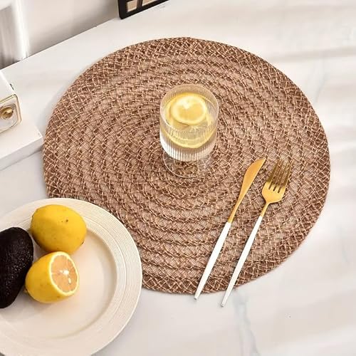 Hanf Tischset Tischset Elegante Runde Geflochten Beige Esstisch Küche Unterbau Kaffeemaschine Große Mittelstücke 38x38cm Handmade (4) von Eurostile