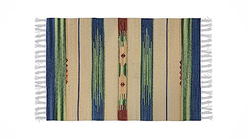 EUROSTYLE Kilim-Teppich, 100 % Baumwolle, indisch, mit Fransen, für Küche, Wohnzimmer, Schlafzimmer, Kinderzimmer, gefärbt, aus Garn, persische türkische Designs (50 x 80 cm, Design 6) von Eurostyle