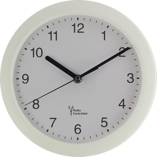 Eurotime Funkwanduhr, 25 cm, Kunststoffgehäuse Weiss, automatische Zeitein- und Zeitumstellung von Sommer- und Winterzeit, klares Zifferblatt, Wanduhr für Küche und Wohnbereich, weiß, 53850-00 von Eurotime