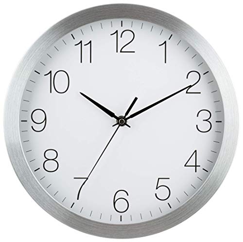 EUROTIME Funkwanduhr, 30 cm, Aluminiumgehäuse, Echtglas, klares 12-Zahlen Zifferblatt, automatische Zeitein- und Zeitumstellung von Sommer- und Winterzeit, Wanduhr für Wohnbereich oder Büro, schwarze Sekunde, wandanliegend, 56130-07 von Eurotime