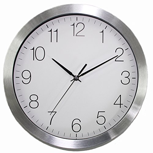 EUROTIME Quarzwanduhr, 30 cm, Aluminiumgehäuse, Echtglas, klares 12-Zahlen Zifferblatt, geräuscharmes Uhrwerk, kein Ticken, Wanduhr für Wohnbereich oder Büro, schwarze Sekunde, wandanliegend, 86130-07 von Eurotime