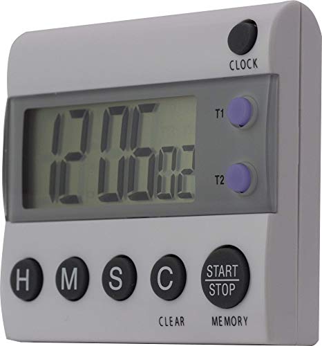 Digitaltimer TR118, Weiß, große 6-stellige LCD-Anzeige, 2 Separate Timer in einem Gerät, Count-down/Count-up 99 Std., 59 Min., 59 Sek von Eurotime