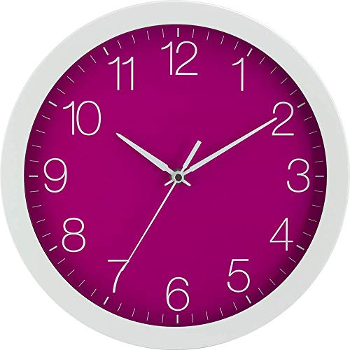 Eurotime Funkwanduhr, 30 cm, Aluminiumgehäuse Weiß, Echtglas, 12-Zahlen Zifferblatt, automatische Zeitein- und Zeitumstellung, für Wohnbereich oder Büro (Fuchsia) 56152-00-5 von Eurotime