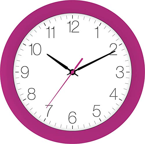 Eurotime Funkwanduhr, 30 cm, Pink Rosa, Kunststoffgehäuse, gewölbtes Echtglas, automatische Zeitein- und Zeitumstellung von Sommer- und Winterzeit, klares Zifferblatt, 52800-22-1 von Eurotime