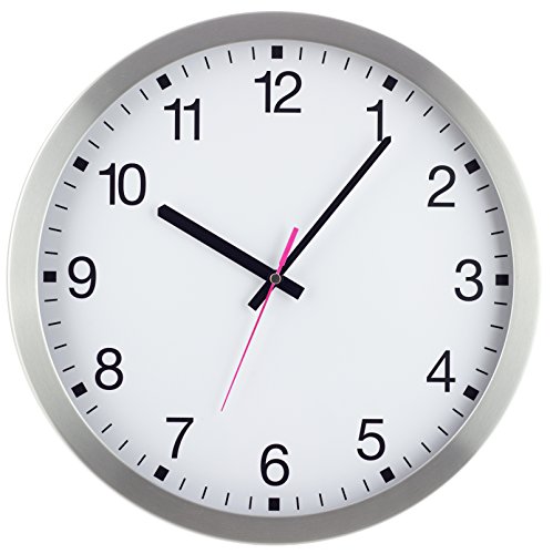 Eurotime Funkwanduhr, 35 cm, Aluminiumgehäuse, Echtglas, klares 12-Zahlen Zifferblatt, Wanduhr für Wohnbereich oder Büro, pinkfarbige Sekunde, wandanliegend, 57841-07 Eurotime Funkwanduhr, 35 cm, Aluminiumgehäuse, Echtglas, klares 12-Zahlen Zifferblatt, Wanduhr für Wohnbereich oder Büro, pinkfarbige Sekunde, wandanliegend, 57841-07 von Eurotime