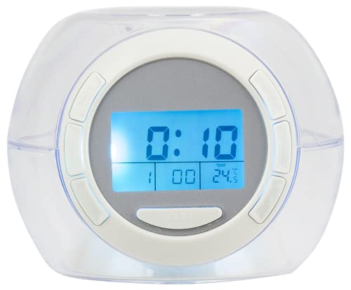 Eurotime LCD-Wecker, Gehäuse aus transparentem Kunststoff, verschiedenfarbige Beleuchtung, Verschiedene Naturklänge wählbar, 23705-00 von Eurotime