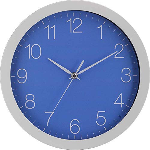 Eurotime Wanduhr Quarz, Blau, 30 cm, Aluminiumgehäuse Weiß, Echtglas, 12-Zahlen Zifferblatt, schleichendes Werk, Wanduhr für Wohnbereich oder Büro, 86138-00-2 von Eurotime