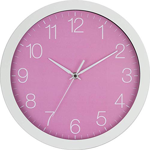 Eurotime Wanduhr Quarz, Rosa, 30 cm, Aluminiumgehäuse Weiß, Echtglas, 12-Zahlen Zifferblatt, schleichendes Werk, Wanduhr für Wohnbereich oder Büro, 86152-00-3 von Eurotime