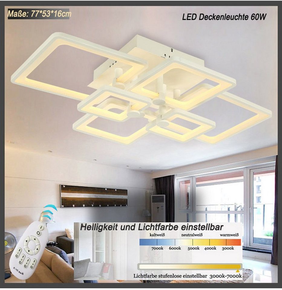 Euroton LED Deckenleuchte LED Deckenleuchte 6067 Fernbedienung Lichtfarbe/Helligkeit einstellbar, LED fest integriert, mit Fernbedienung kaltweiß-warmweiß, 7000k-3000k stufenlos einstellbar, Nicht zutreffend von Euroton