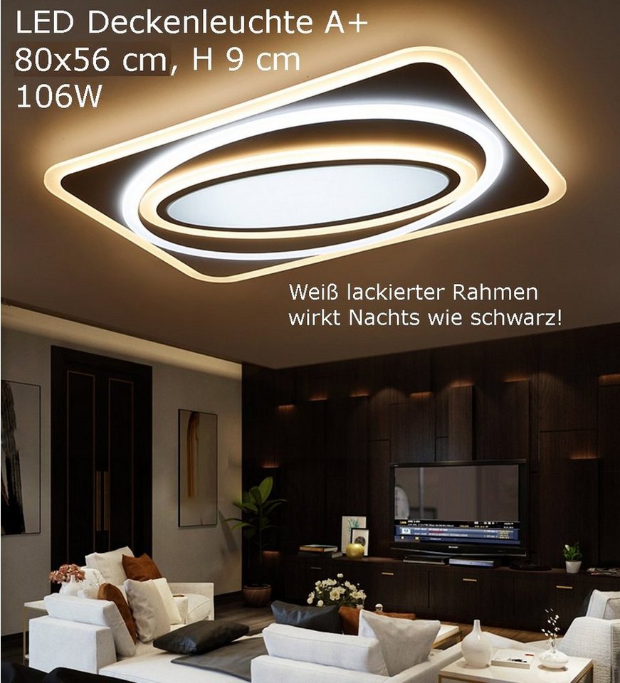 Euroton LED Deckenleuchte LED Deckenleuchte Deckenlampe 80*65*9 Fernbedienung dimmbar, LED fest integriert, kalt-warm 7000k-3000k stufenlos einstellbar, Mit Fernbedienung steuerber von Euroton