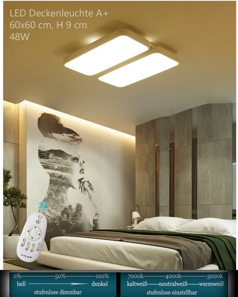 Eurotondisplay LED Deckenleuchte LED Deckenlampe Fernbedienung dimmbar Farbton einstellbar Top Angebot, LED fest integriert, Warm- bis Kaltweiß, Lichtfarbe und Helligkeit einstellbar mit Fernbedienung von Eurotondisplay