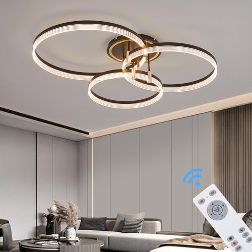Eurotondisplay LED Deckenleuchte mit Fernbedienung oder Handy-App Lichtfarbe/Helligkeit einstellbar schwarz gold lackierter Alurahmen sehr leicht (TY4567-567Y) von Eurotondisplay