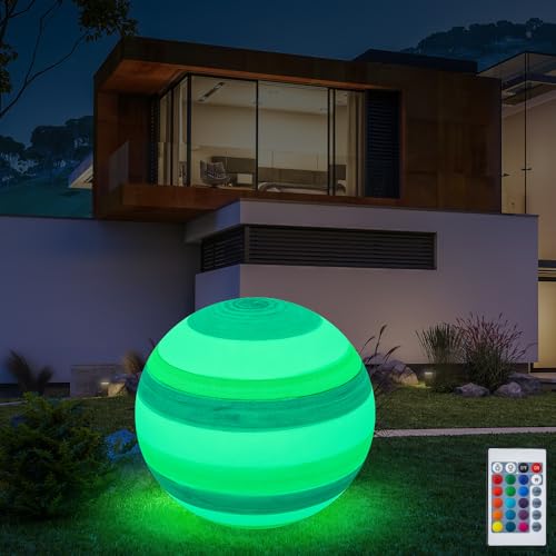 Eurotondisplay LED Gartenleuchte Außenlampe Kugellampe mit Stromkabel 3 M Leuchtkugel 60cm Farbwechsel Fernbedienung RGB Dimmbar Fassung E27 inkl Leuchtmittel IP55 (Uranus-50) von Eurotondisplay