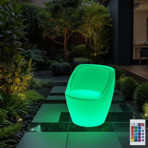 LED Gartenleuchte Leuchtende Sessel Tisch Sparsam mit Fernbedienung. Wiederaufladbar RGBW Helligkeit einstellbar Neu Schick LED Möbel (YXF-6372 Sessel eckig) von Eurotondisplay