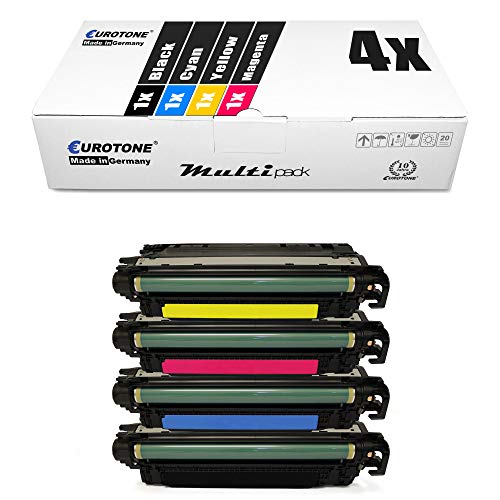 4X EOS-Toner Set kompatibel für HP Color Laserjet CP3525 CM3530 CP 3525 cm 3530 kompatibel für HP CE250A CE250X CE251A CE252A CE253A 504A von Eurotone