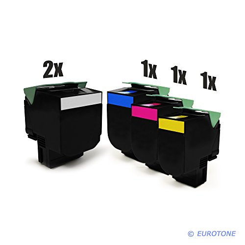 Eurotone 5er Set Kompatible Toner XXL für Lexmark CX310 CX410 CX510 Drucker - ersetzt 802K 802C 802Y 802M im Sparpack - 2X schwarz von Eurotone