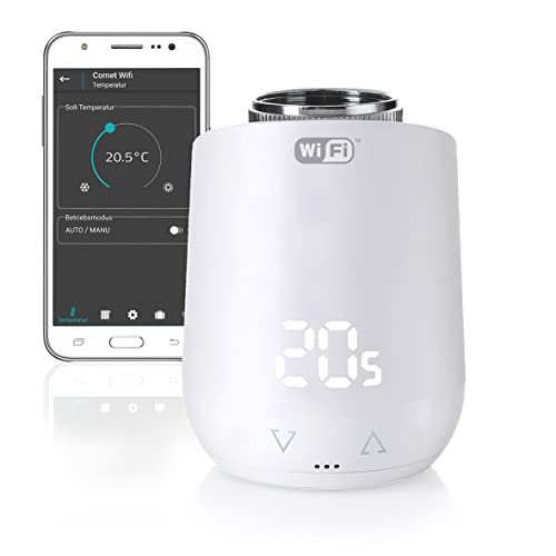 Eurotronic 700200 Comet Wifi 2021 Heizkörperthermostat (Heizen per WLAN, mit Alexa kompatibel, Thermostat zur Regulation der Raumtemperatur von unterwegs, Smart Home Zubehör zum Sparen von Heizkosten) von ET - EUROTRONIC Technology GmbH