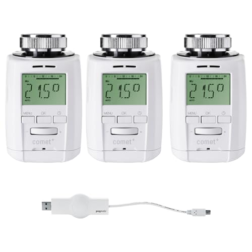 Eurotronic Comet Plus Heizkörperthermostat Set - Intelligente Heizungssteuerung für 3 Heizkörper inkl. PROGmatic-Stick für Programmierung am PC von Eurotronic