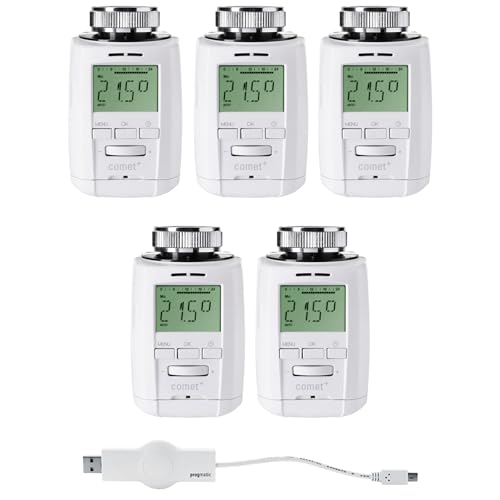 Eurotronic Comet Plus Heizkörperthermostat Set - Intelligente Heizungssteuerung für 5 Heizkörper inkl. PROGmatic-Stick für Programmierung am PC Eurotronic Comet Plus Heizkörperthermostat Set - Intelligente Heizungssteuerung für 5 Heizkörper inkl. PROGmatic-Stick für Programmierung am PC von Eurotronic
