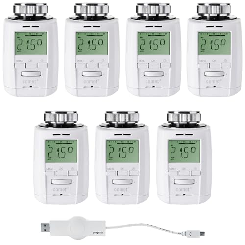 Eurotronic Comet Plus Heizkörperthermostat Set - Intelligente Heizungssteuerung für 7 Heizkörper inkl. PROGmatic-Stick für Programmierung am PC von Eurotronic