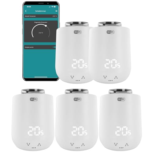 Eurotronic Comet WiFi Heizkörperthermostat Set - Smart Home Heizungssteuerung für 5 Heizkörper inkl. gratis App und Ventil-Adapter-Gutschein | Kompatibel mit jedem WLAN Router (2,4 GHz) von Eurotronic