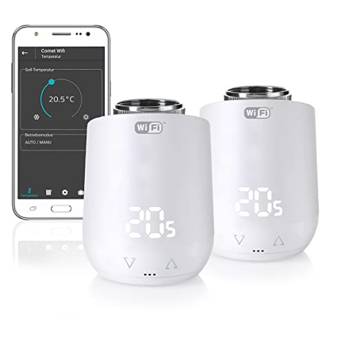 Eurotronic 700200 Comet Wifi 2021 Heizkörperthermostat (Heizen per WLAN, mit Alexa kompatibel, Heizkosten sparen, Raumtemperatur von unterwegs regulieren, Smart Home Zubehör 2er Bundle) von ET - EUROTRONIC Technology GmbH