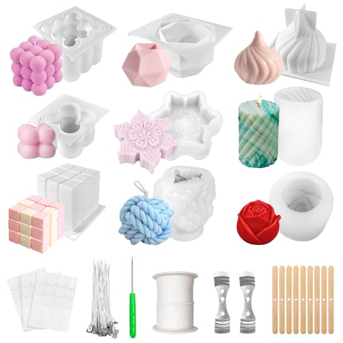 Eurtes 9 Stück Kerzenform Bubble Kerzen Kit, 3D DIY Silikonform Kerzen Gießen Formen mit 61m Kerzendocht Set, Kerzenformen zum Gießen für DIY Aromatherapie Kerzen, Heimdekorationen (9 Stück) von Eurtes