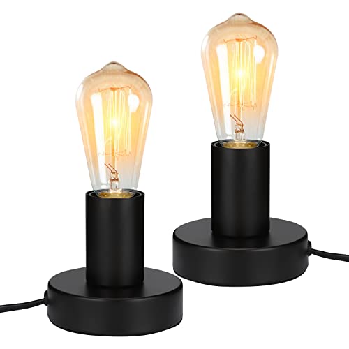 Eusamxon Tischlampe,Nachttischlampe,kleine lampe nachtischlampen 2-er set Dekorative Lampe industrial deko lampenfassung e27,Max. 40 Watt,Inklusive Kabelschalter(Schwarz) von Eusamxon