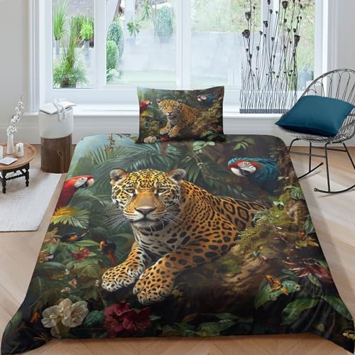 Euxclxcl 3D Panther Bettwäsche Set Animal Print Mikrofaser Schlafzimmer Bequemer Kissenbezug Bettbezüge 3 Stück Mit Reißverschluss Schließung Single（135x200cm） von Euxclxcl