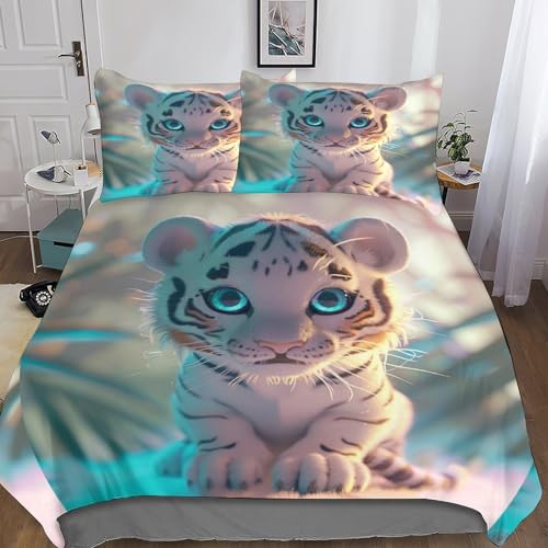 Euxclxcl Baby Tiger 3D Printed Duvet Cover Animal Print Bedding Set Girls Boys Children Duvet Cover Set Zip Bed Linen and Pillowcases Double（200x200cm） von Euxclxcl