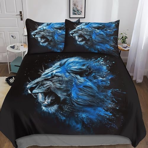 Euxclxcl Bed Linen 3D 3D Lion Theme Duvet Cover Soft Microfibre with Zip and Pillowcase Suitable for Families, Teenagers and Children Double（200x200cm） von Euxclxcl