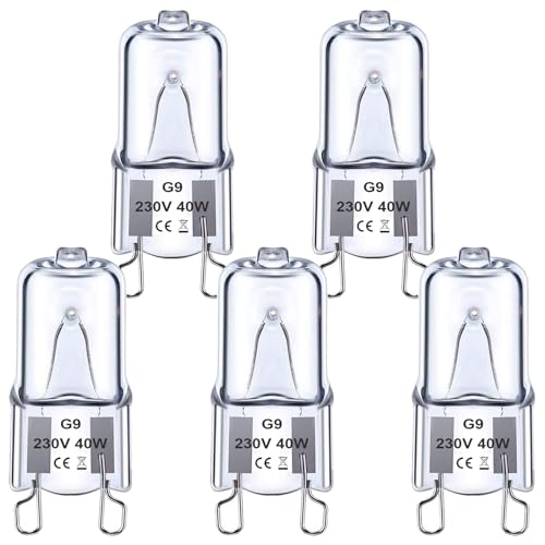 Euxper G9 40W Halogen Glühbirnen, Klare Kapsel G9 Dimmbar Halogenlampen, G9 Glühbirnen Warmweiß 2700K, Kein Flimmern, 360° Abstrahlwinkel, AC220-240V, 5er Pack von Euxper