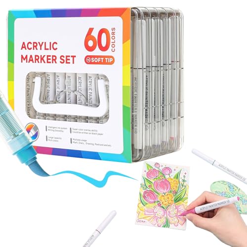 Euyehn Ausmalstifte,Journaling Marker | 60 Farben Acryl-Marker Set Kreativ Zum Malen Auf Glas Stoff Holz Für Kinder Und Erwachsene von Euyehn