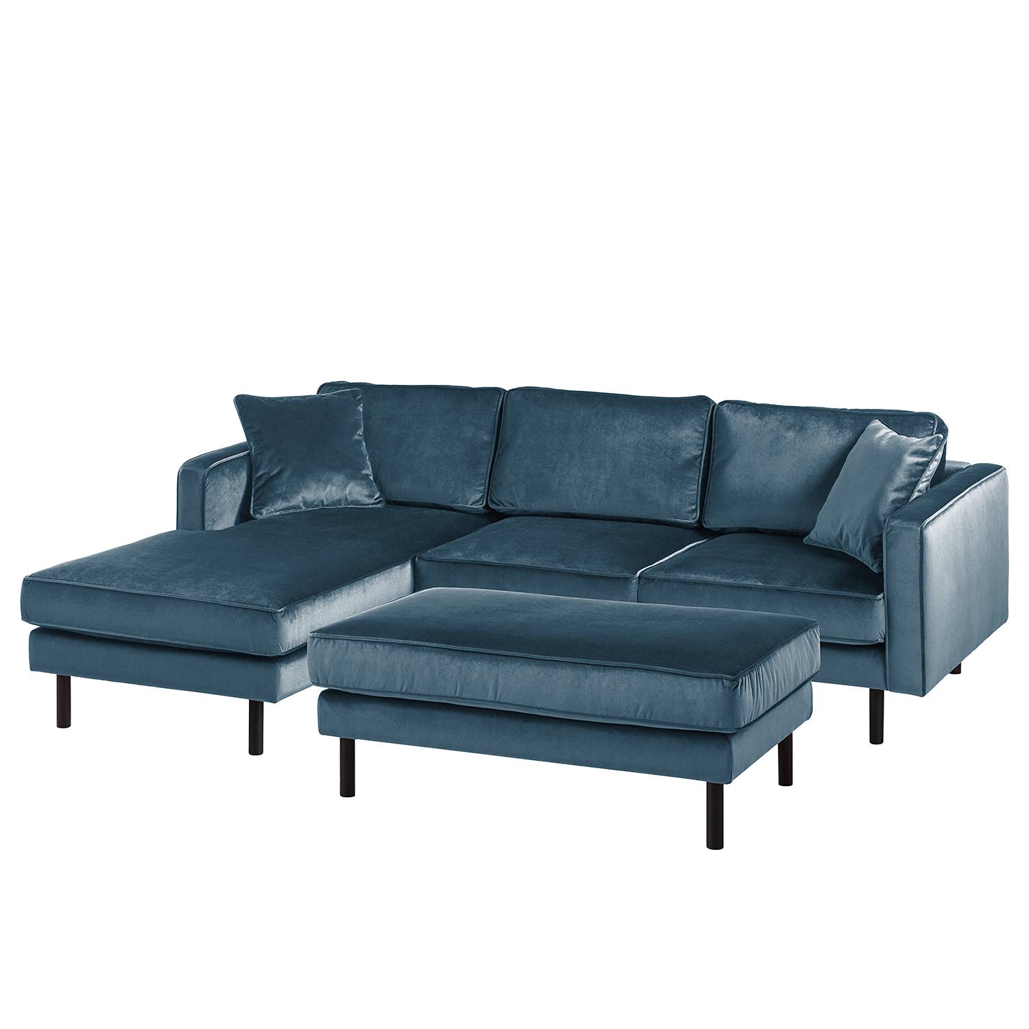 Ecksofa Edina Dunkelblau Samt 240x81x164 cm von kollected