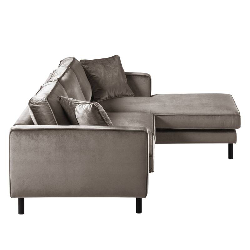 home24 Ecksofa Samt Braun/Muskat Webstoff 240 x 81 x 164cm Longchair davorstehend rechts ohne Hocker Glamour von home24