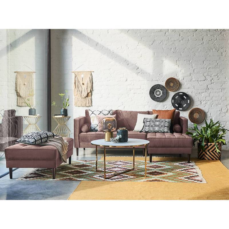 home24 Ecksofa Pink/Violett/Mauve Samt Pauno 204 x 80 x 155cm Longchair davorstehend rechts ohne Hocker Glamour von home24