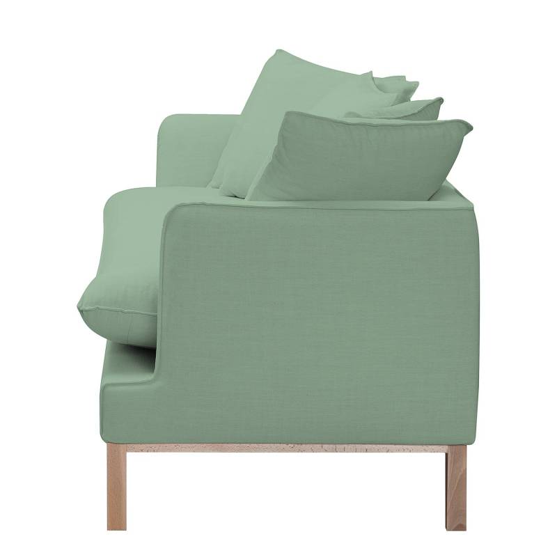 home24 Sofa 3-Sitzer Webstoff Grün Stoff Moretey 187 x 95 x 85cm Skandi von home24